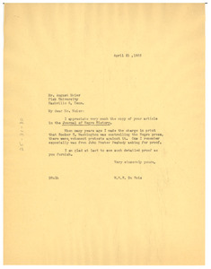 Letter from W. E. B. Du Bois to August Meier