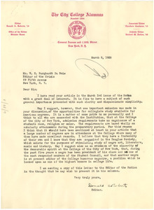 Letter from The City College Alumnus to W. E. B. Du Bois