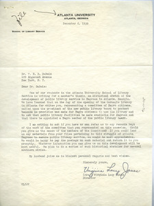 Letter from Atlanta University School of Library and Information Studies to W. E. B. Du Bois