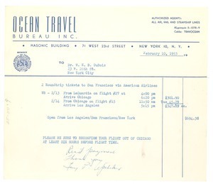 Invoice from Ocean Travel to W. E. B. Du Bois