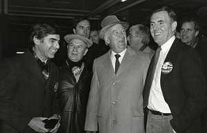 Mayor Raymond L. Flynn with Governor Michael Dukakis, New England Patriiots owner William "Billy" Sullivan and others at event for New England Patriots 1985 team