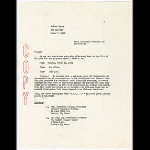 Copy of letter from OPS and MSS to Walter Smart regarding details of proposed March 20, 1962 meeting to discuss Citizens Ubran Renewal Action Committee