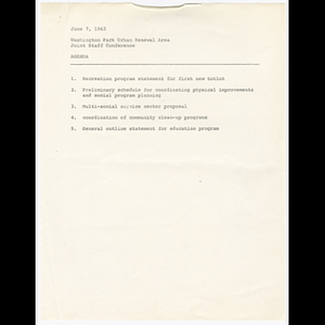 Agenda for joint staff conference on June 7, 1963