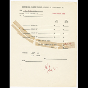 Receipt for paint used on Mr. Ormie Jordan's house