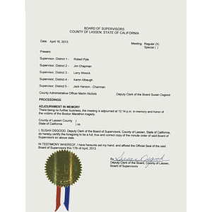 Order of Minutes of the Board of Supervisors meeting from Lassen County ...