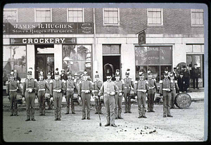 Leaders Mr. Parker, R. Mansfield over on right, gave outfit to S.H.S., Saugus Fife & Drum, around 1880-2