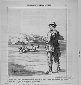 - Allons bon,... c'est encore mon chien que j'ai attrapé... c'est le troisième que je tue en deux ans.... j'e n'ai décidément pas de chance!