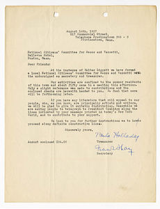 Appeal letter by Citizens National Committee for Sacco and Vanzetti, August 14, 1927