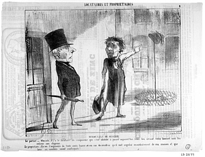 RENOUVELÉ DE GESSLER. Le portier. - Mossieu il y a le locataire du cinquième qui s'est obstiné à passer aujourd'hui trois fois devant votre bonnet sans lui retirer son chapeau. Le propriétaire. - Qu'on l'augmente de trois cents francs et en cas de récidive qu'il soit expulsé immédiatement de ma maison et que tous ses meubles soient confisqués!