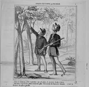 - Tiens, le moineau a été se percher sur cet arbre, il est très facile à tirer. - Oui, mais si je le tue, nous n'aurons plus l'occasion de chasser demain... c'est le dernier de notre jardin.