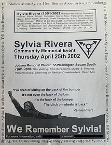 Sylvia Rivera Community Memorial Event Flyer