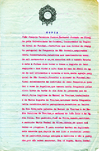 Angelina Freitas Baptismal Record 1