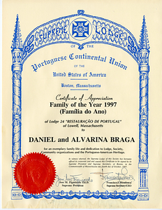 Braga "Family of the Year" Certificate