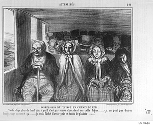 IMPRESSIONS DE VOYAGE EN CHEMIN DE FER. - Voilà déjà plus de huit jours qu'il n'est pas arrivé d'accident sur cette ligne...... ça ne peut pas durer longtemps comme ça....... je suis fâché d'avoir pris ce train de plaisir!........