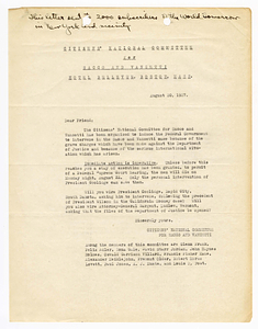 Appeal letter from the Citizens National Committee for Sacco and Vanzetti, August 20, 1927