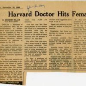 "Harvard Doctor Hits Female Discrimination," The Boston Globe