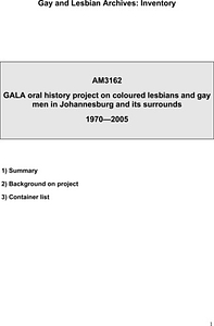 Oral history project on coloured lesbians and gay men in Johannesburg and its surrounds (2005)