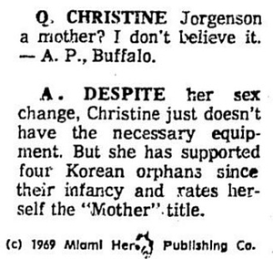 Christine Jorgensen a Mother?