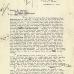 Letter to Edward H. Bradford on the bombing of Base Hospital No. 5, September 13, 1917.