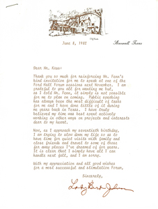 Letter from Lady Bird Johnson, 1982