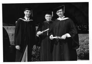 Students receiving their degrees at the 1962 Suffolk University commencement