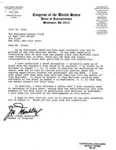 Letter from John Joseph Moakley to the Honorable Ramsey Clark regarding the Cesar Villeman Joya Martinez interrogation, 26 July 1990