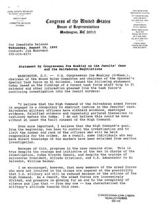 Statement by John Joseph Moakley on the Jesuits' case and the Salvadoran negotiations for immediate release, 15 August 1990
