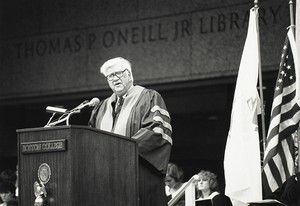Dedication of Thomas P. O'Neill Jr. Library at Boston College. Thomas P. O'Neill, Jr. is speaking