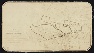Map of a portion of the cities of Cambridge, Somerville and Charlestown, showing the drainage area of Millers River and Basins
