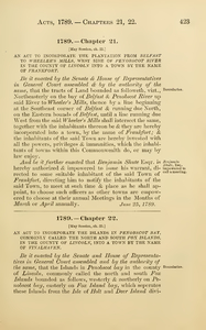 1789 Chap. 0022 An Act To Incorporate The Islands In Penobscot Bay, Commonly Called The North And South Fox Islands, In The County Of Lincoln, Into A Town By The Name Of Vinalhaven.