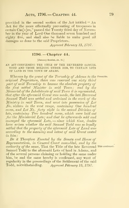 1796 Chap. 0044 An Act Confirming The Title Of The Reverend Samuel Todd ...