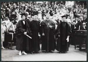 Commencement 1928. Mrs. Vincent P. Roberts, Rev. James H. Dolan, S.J., Cardinal O'Connell, Abbot Bertrand Dolan, O.S.B. of St. Anselm's, Manchester, N.H