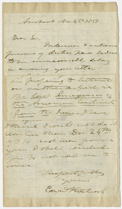 Mr. Field letter to unidentified recipient, 1858 August 21