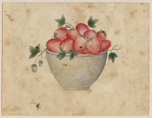 Watercolor of a bowl of strawberries, version 2
