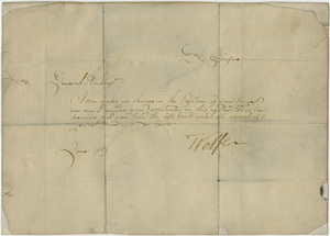 General James Wolfe note to Jeffery Amherst, 1759 June