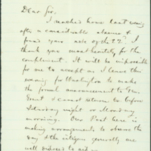 Letter from Joseph R. Hawley: Memorial Day Invitation 1868