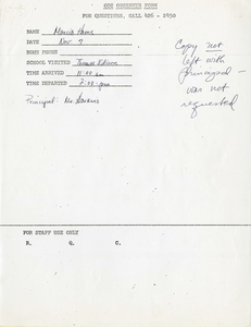 Citywide Coordinating Council daily monitoring report for Thomas A. Edison K8 School in Brighton by Marcia Hams, 1975 November 7