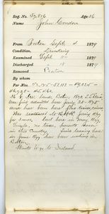 Tewksbury Almshouse Intake Record: Condon, John