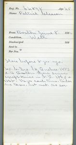 Tewksbury Almshouse Intake Record: Gleason, Patrick
