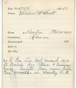 Tewksbury Almshouse Intake Record: McGrath, Michael