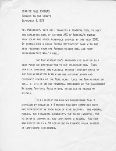 Remarks to the Senate concerning a Solar Energy Development Bank