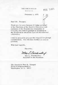 Letter to Mr. Tsongas from Max L. Friedersdorf