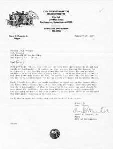 Letter from Mayor David B. Musante, Jr. to Senator Paul Tsongas