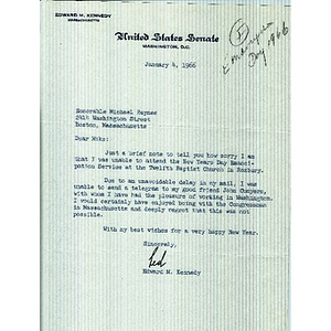 Letter from Senator Edward M. Kennedy to Reverend Michael E. Haynes