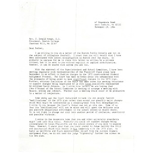 Letter, Rev. J. Donald Monan, S.J., November 29, 1984.