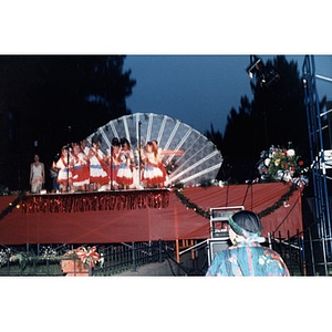 Girls in red, white, and blue on stage during the 1998 Festival Betances beauty contest.