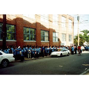 Protesters at a demonstration for workers' rights