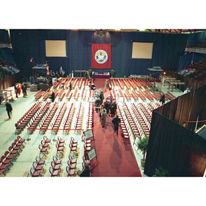 Setting up Matthews Arena for the inauguration of President Freeland