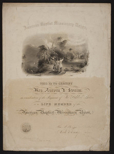 American Baptist Missionary Union membership certificate, 1850
