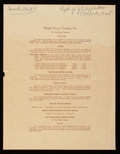 Order form, Maple Grove Candies, Inc., St. Johnsbury, Vermont